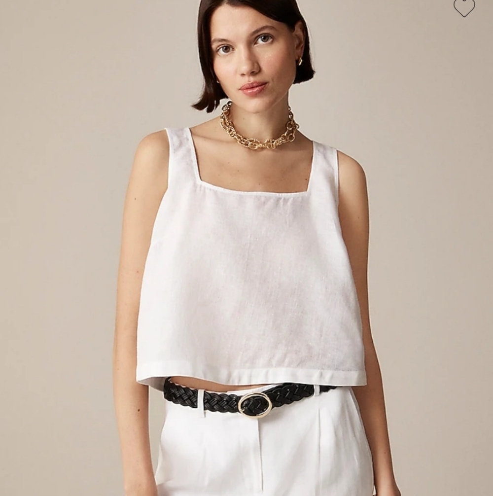 J Crew Squareneck button-back top in linen CK494 Size XXS NWT White